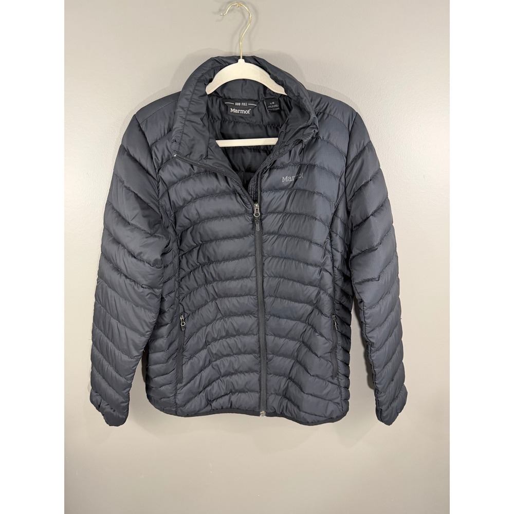 Marmot Puffer Jacket Womens Large Black 600 Fill Down Quilted Full Zip Coat